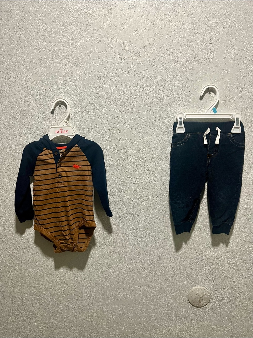 Carter's Navy & Brown Striped Hooded Baby Outfit